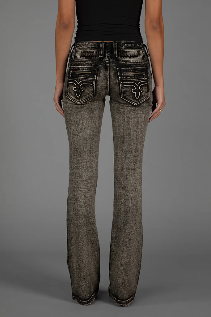 Kamil Super Low-Rise Moto Bootcut Jeans in Gray - Image 6