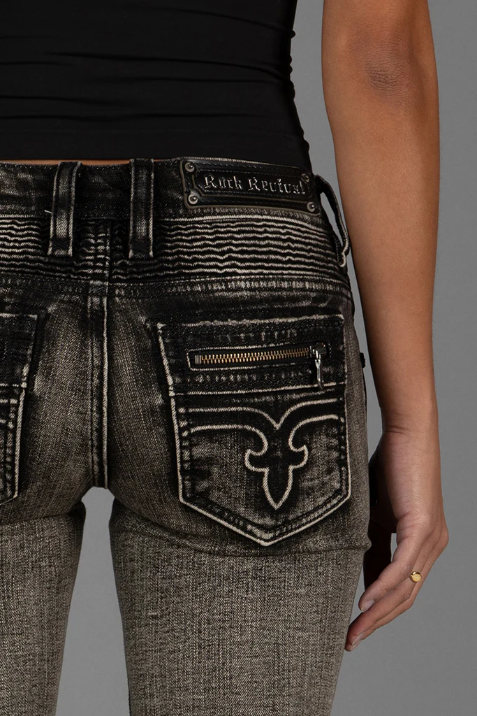 Kamil Super Low-Rise Moto Bootcut Jeans in Gray - Image 7