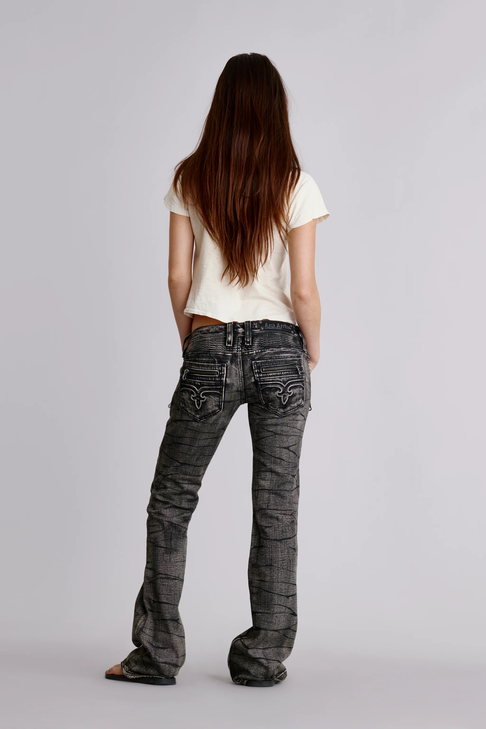Kamil Super Low-Rise Moto Bootcut Jeans in Midnight Ash - Image 2