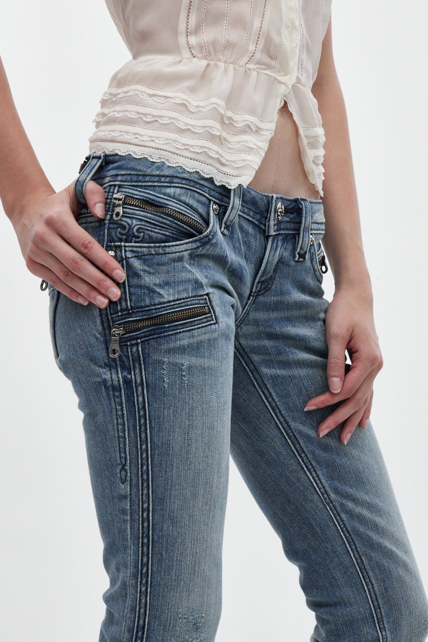 Kamil Super Low-Rise Bootcut Jeans in Medium Blue - Image 2