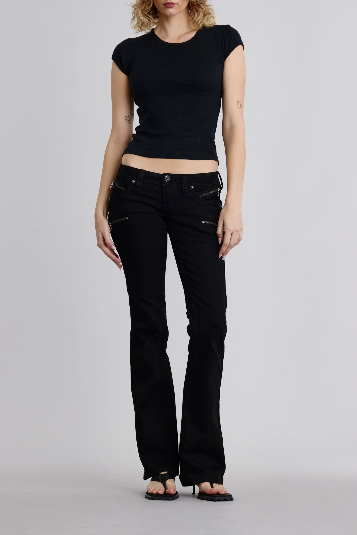 Kamil Super Low-Rise Moto Bootcut Jeans in Black - Image 6