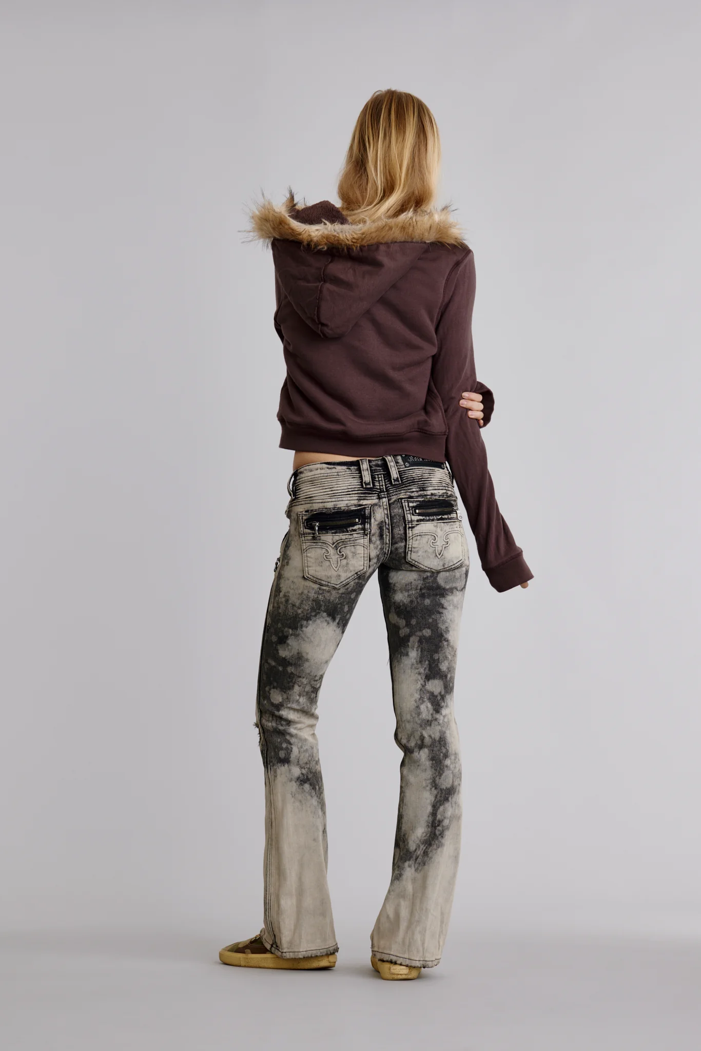 Kamil Super Low-Rise Moto Bootcut Jeans in Storm