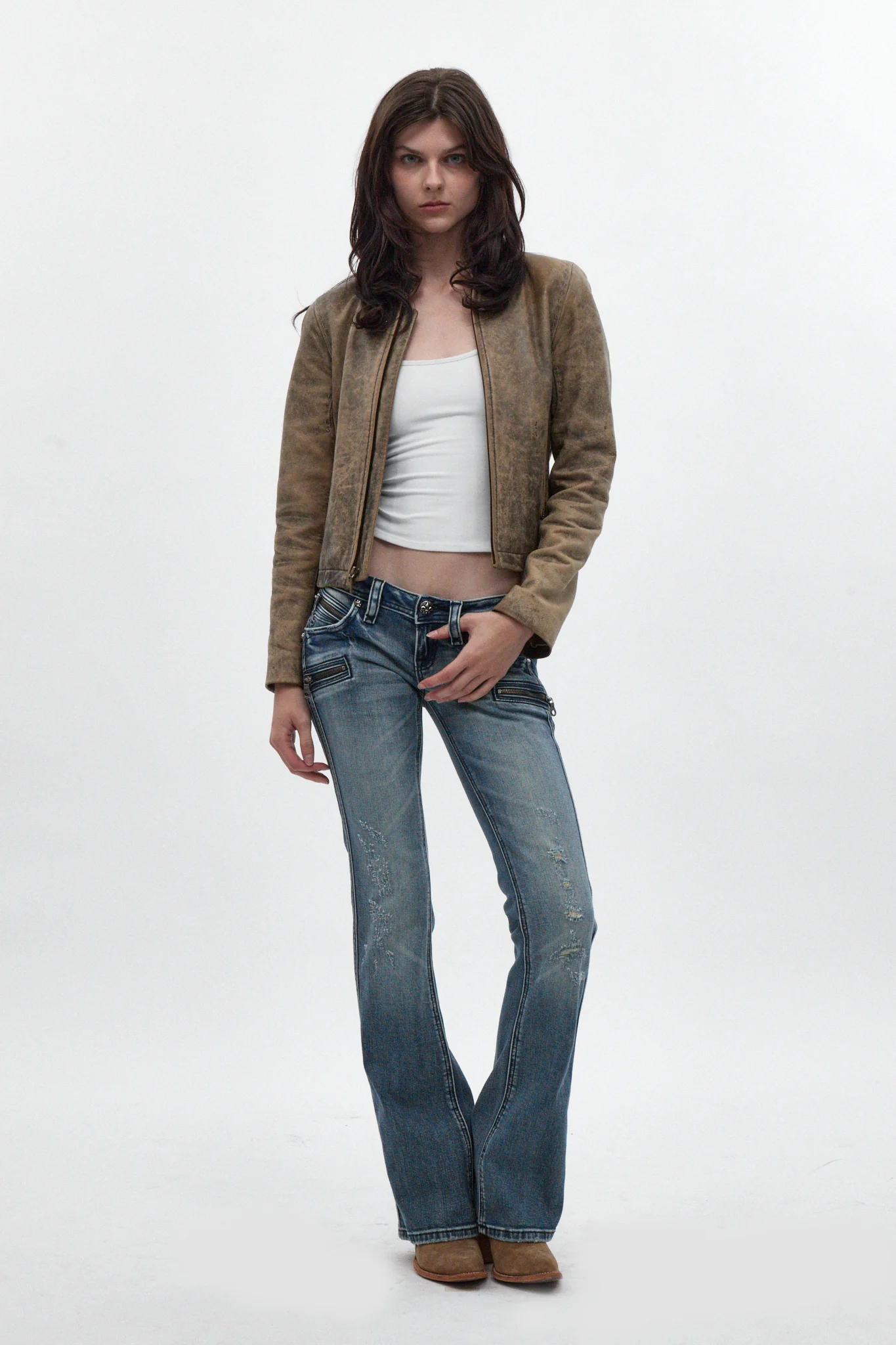 Kamil Super Low-Rise Bootcut Jeans in Blue