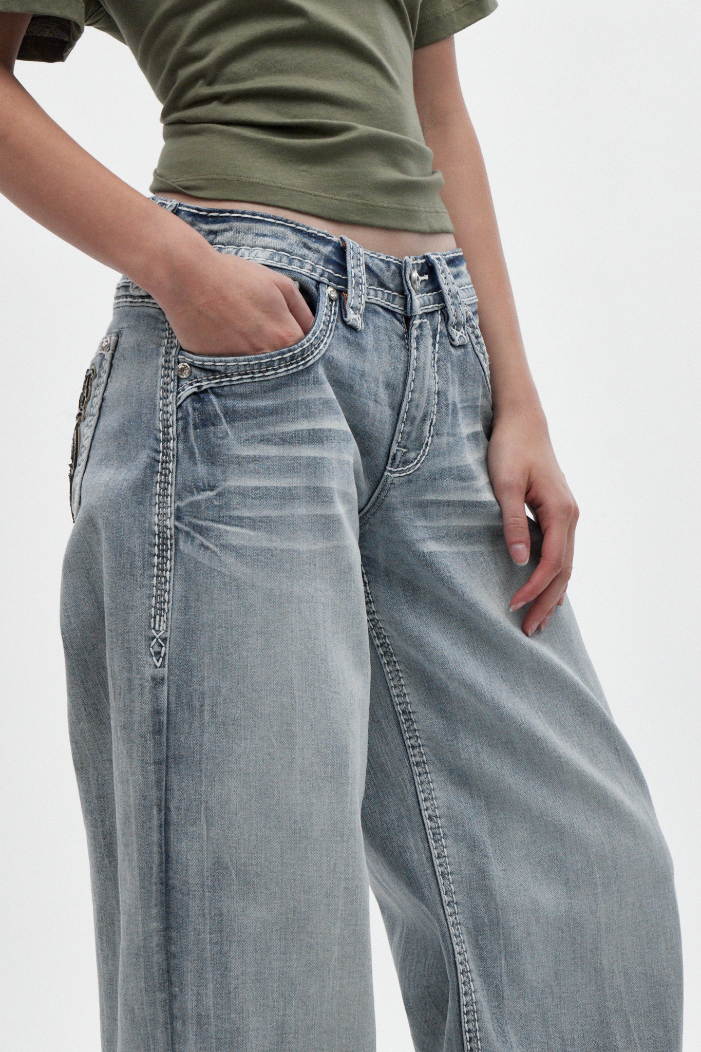 Lakia High Rise Wide Leg Jeans in Acid Blue - Image 3