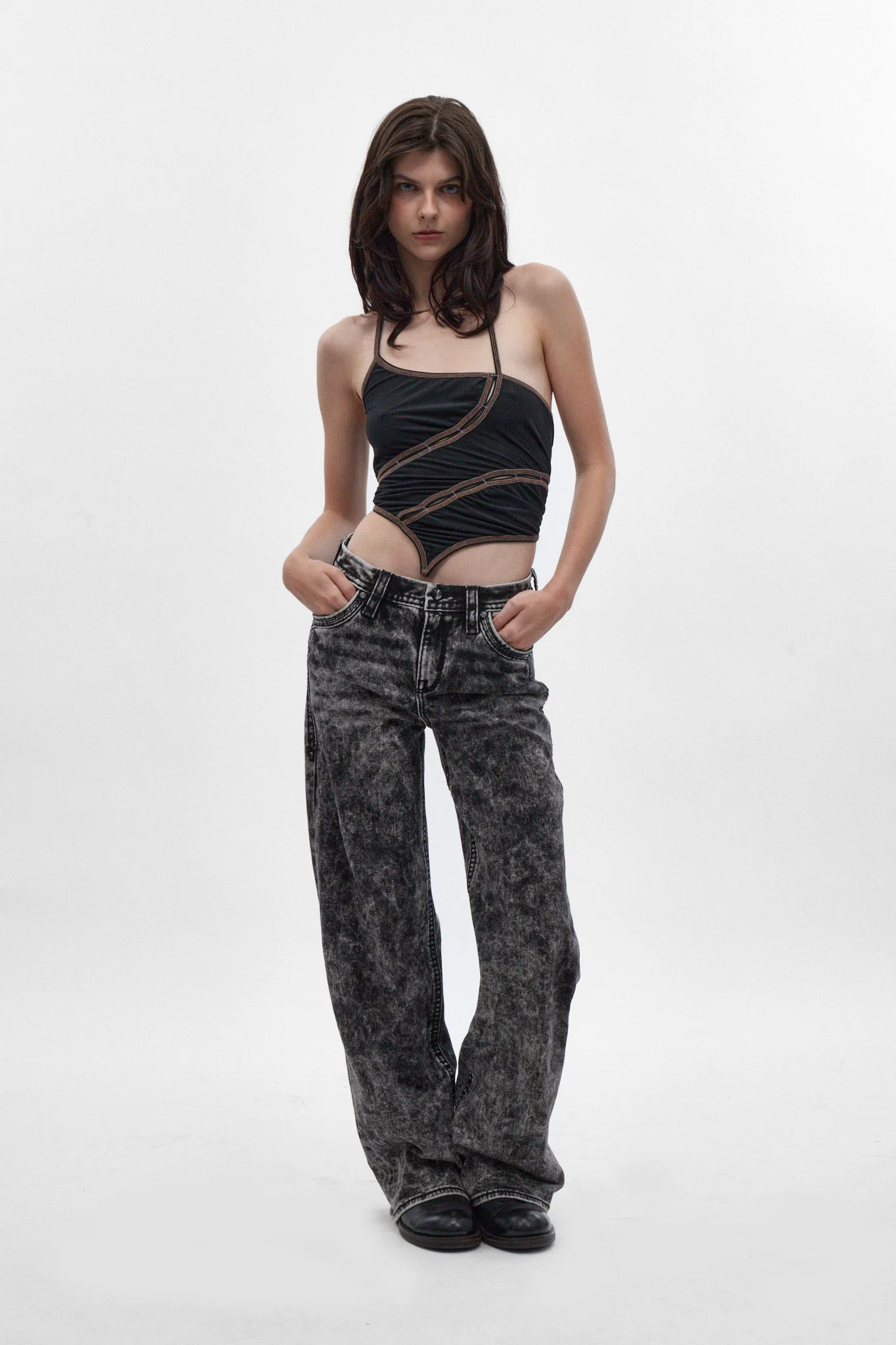 Nadine High Rise Wide Leg Jeans in Acid Black