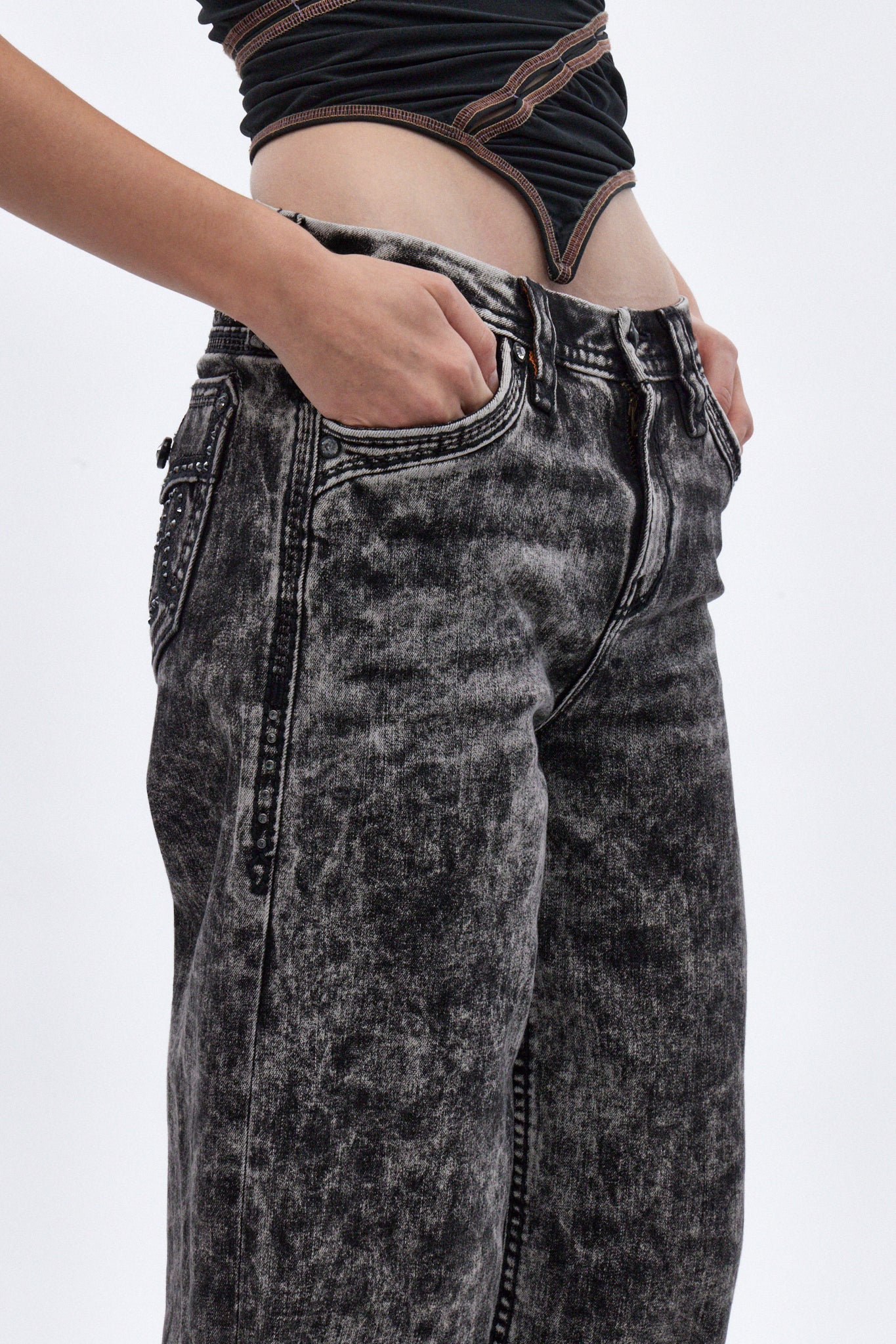 Nadine High Rise Wide Leg Jeans in Acid Black - Image 3