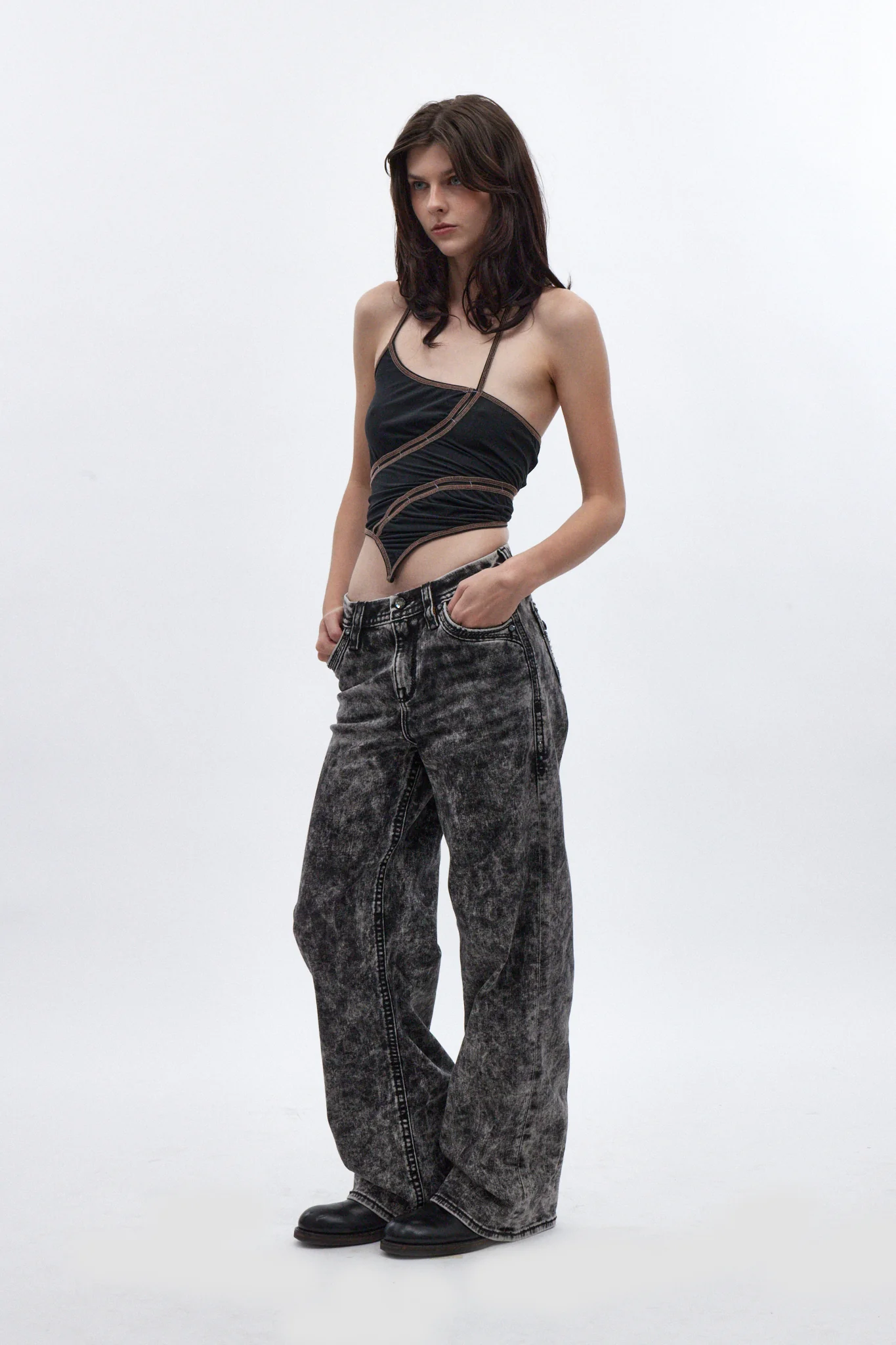 Nadine High Rise Wide Leg Jeans in Acid Black - Image 4