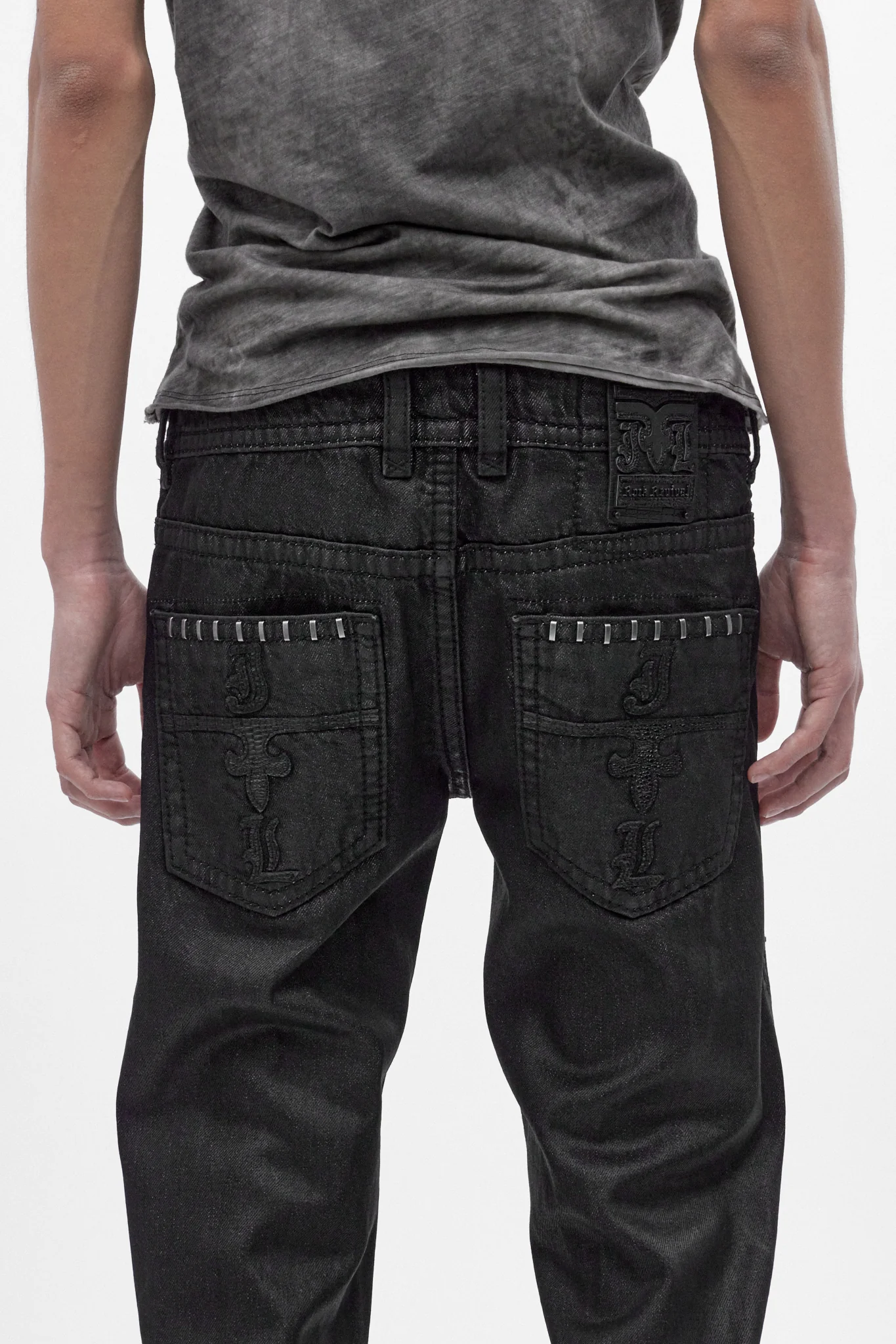 Rock Revival by Jaded London Staple Flare Jeans in Black Coating (M) - Image 2