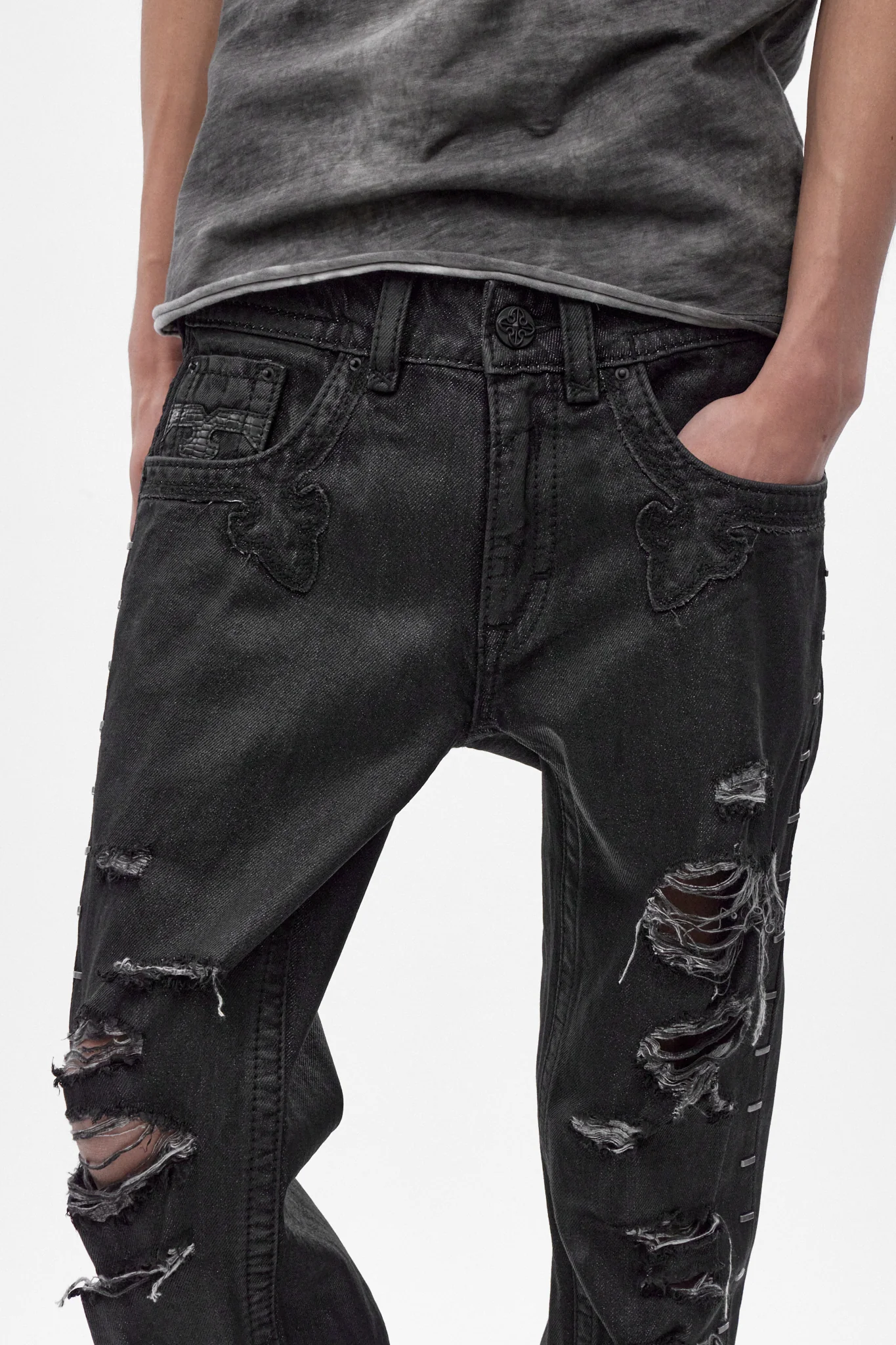 Rock Revival by Jaded London Staple Flare Jeans in Black Coating (M) - Image 3
