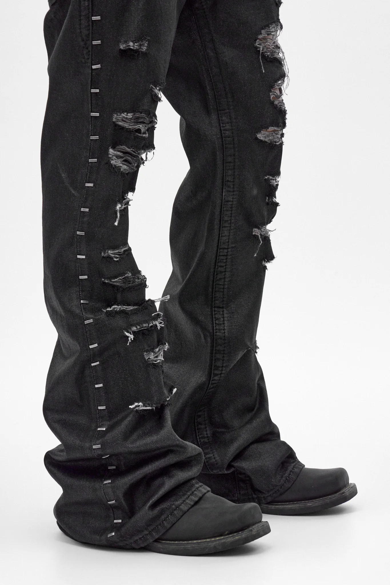 Rock Revival by Jaded London Staple Flare Jeans in Black Coating (M) - Image 4