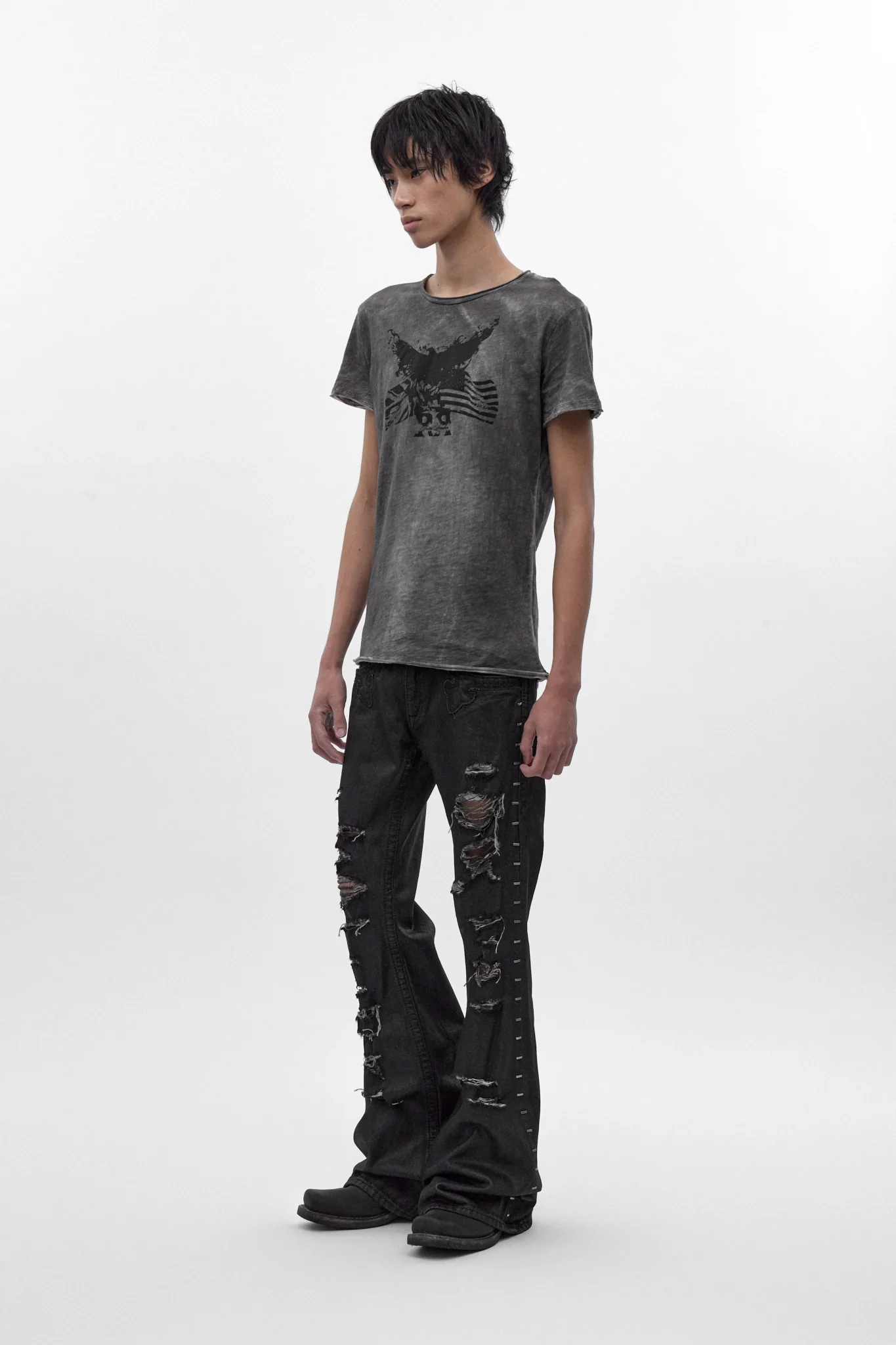Rock Revival by Jaded London Staple Flare Jeans in Black Coating (M) - Image 6