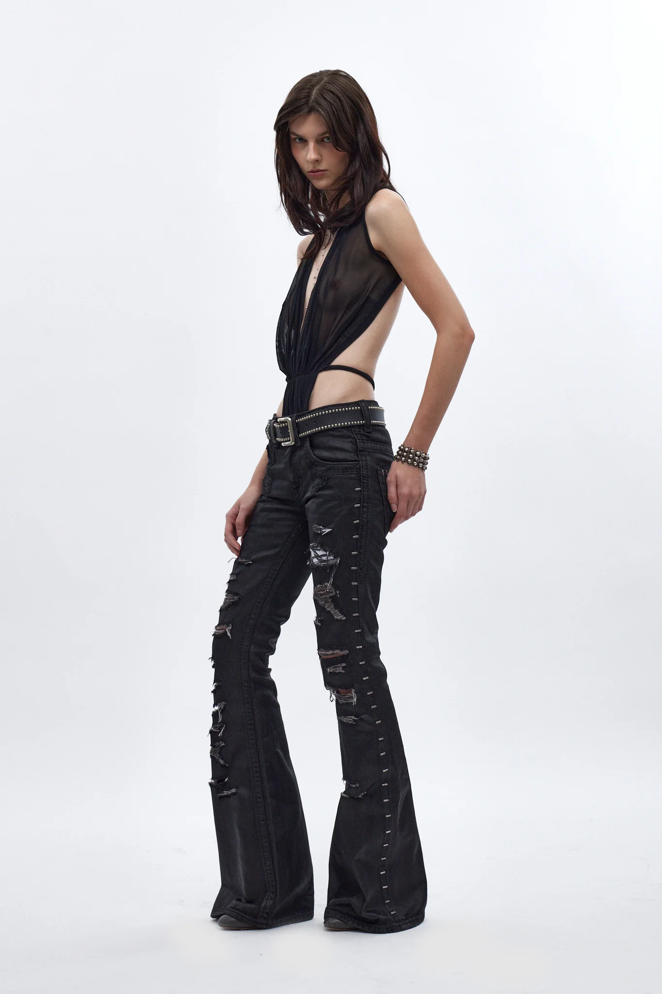 Rock Revival by Jaded London Staple Flare Jeans in Black Coating (W) - Image 3
