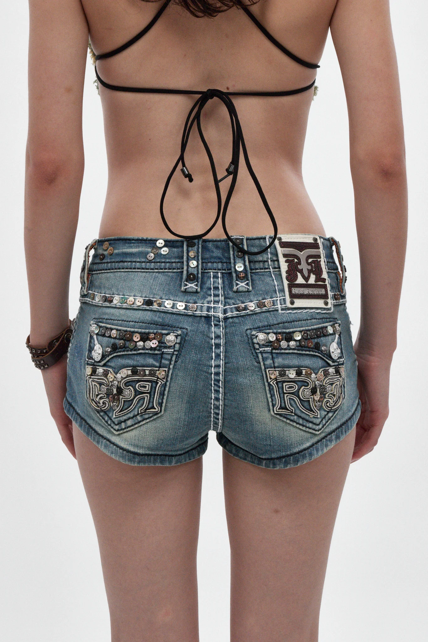 Rock Revival by Jaded London Embellished Denim Mini Shorts - Image 4