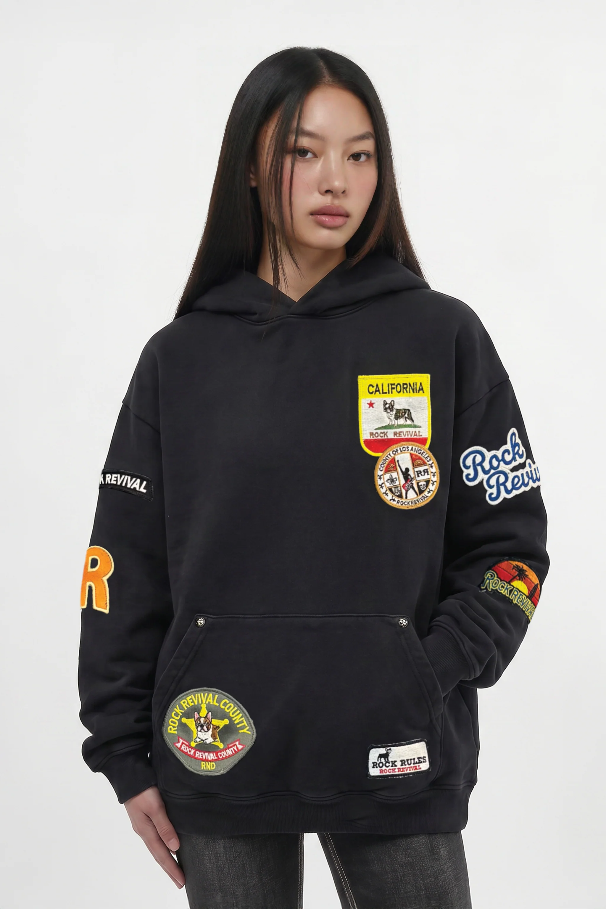 Patchwork Hoodie in Black (W)