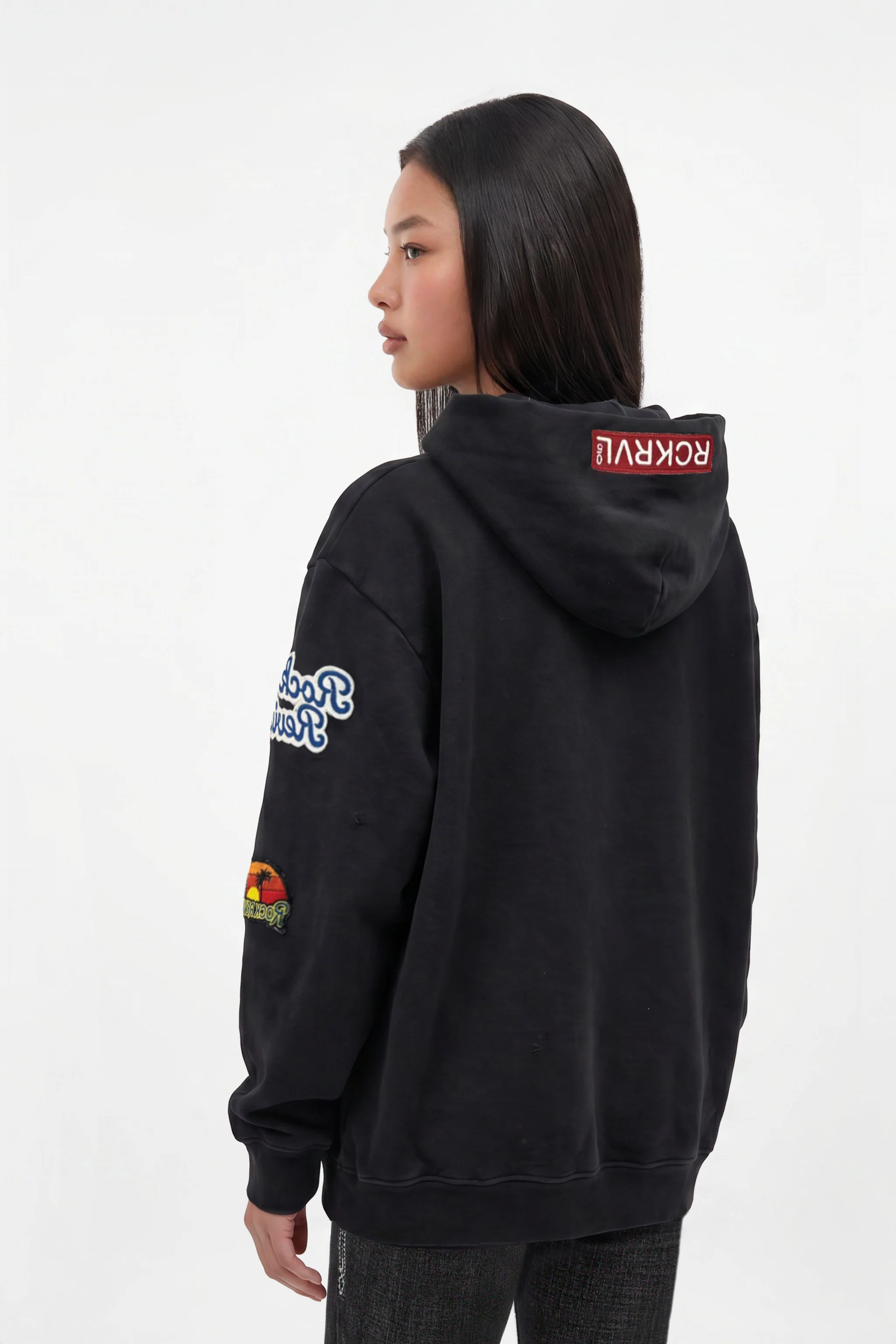 Patchwork Hoodie in Black (W) - Image 2