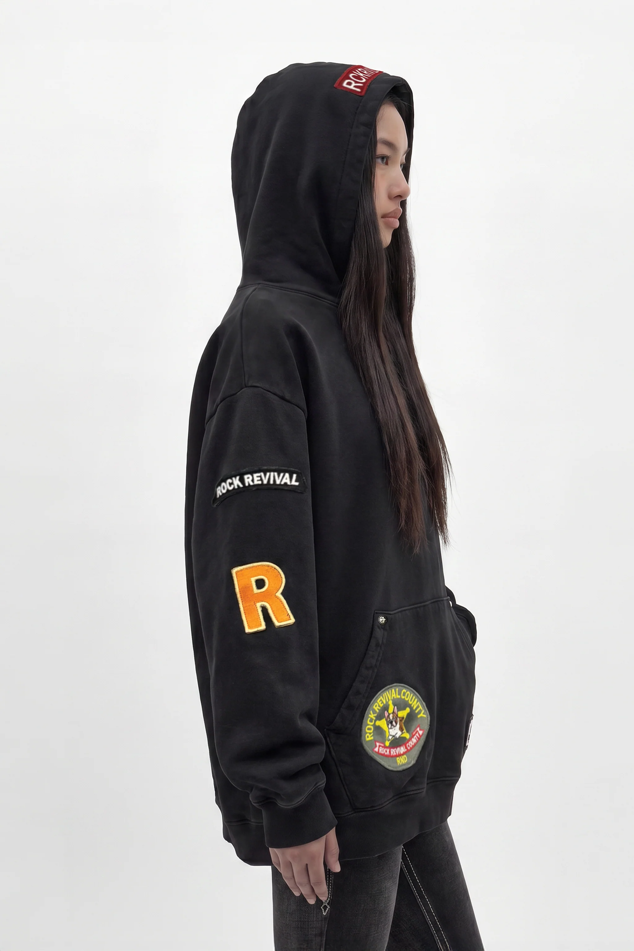 Patchwork Hoodie in Black (W) - Image 3