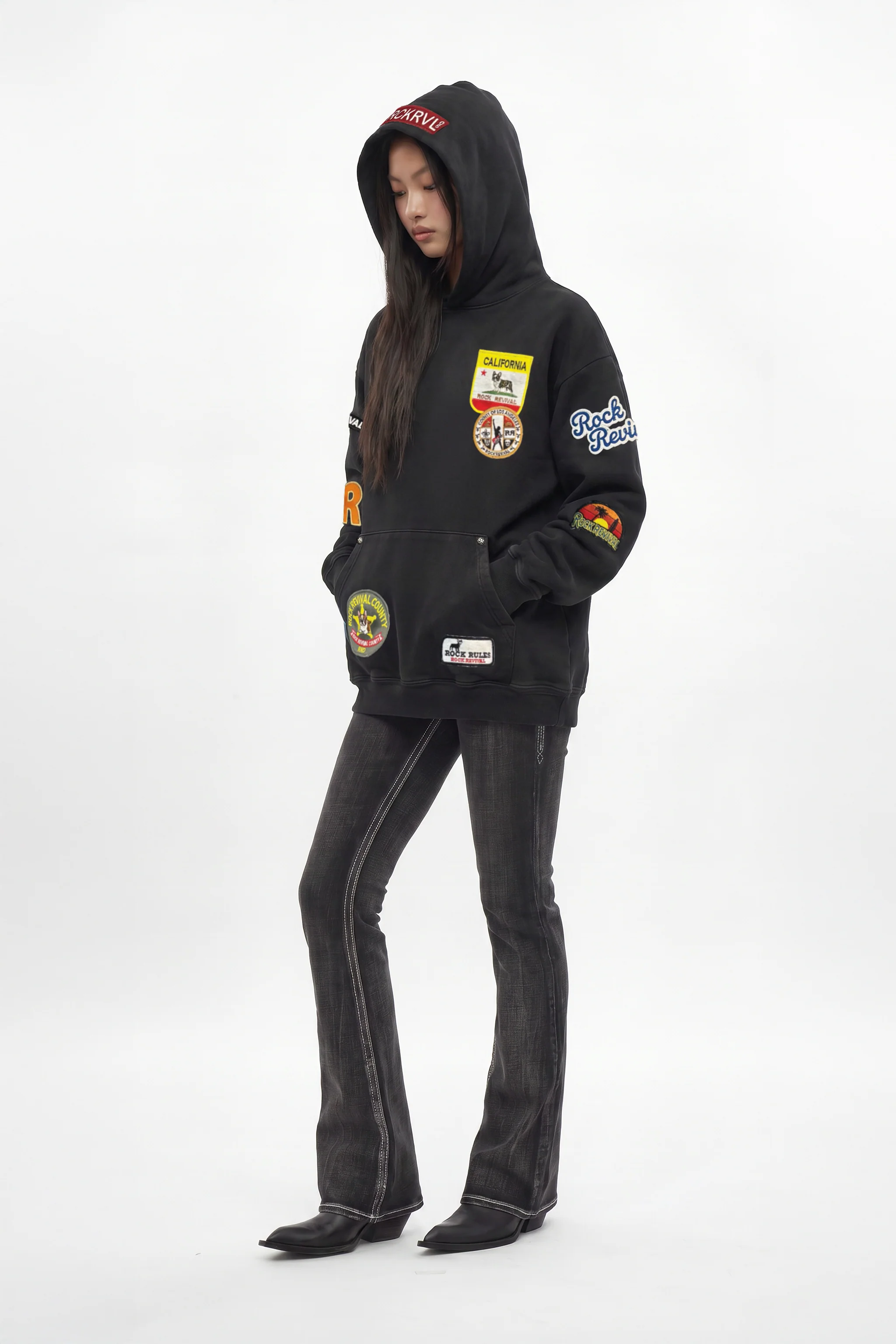 Patchwork Hoodie in Black (W) - Image 6