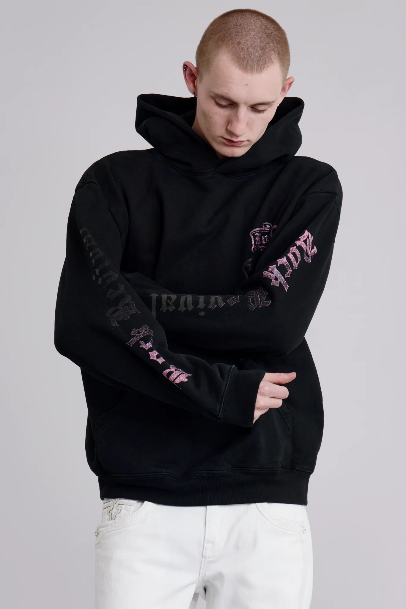 Quiet Riot Crest Hoodie in Black-Pink - Image 3