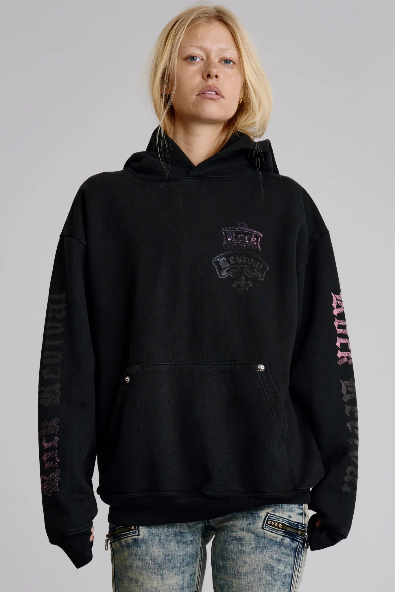 Quiet Riot Crest Hoodie in Black-Pink (W)