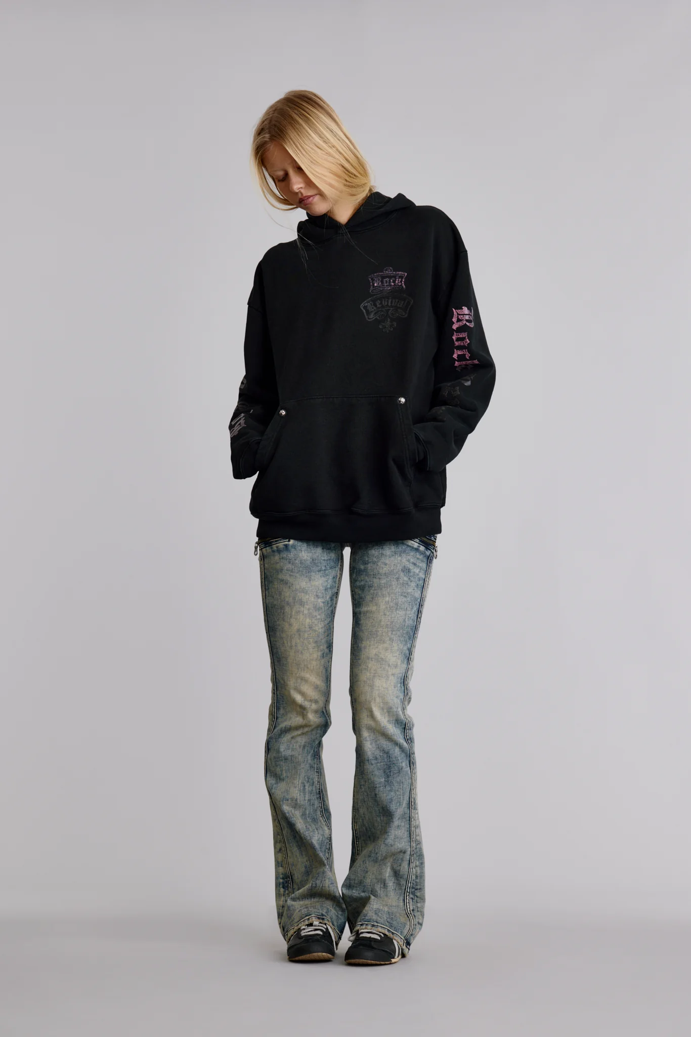 Quiet Riot Crest Hoodie in Black-Pink (W) - Image 2