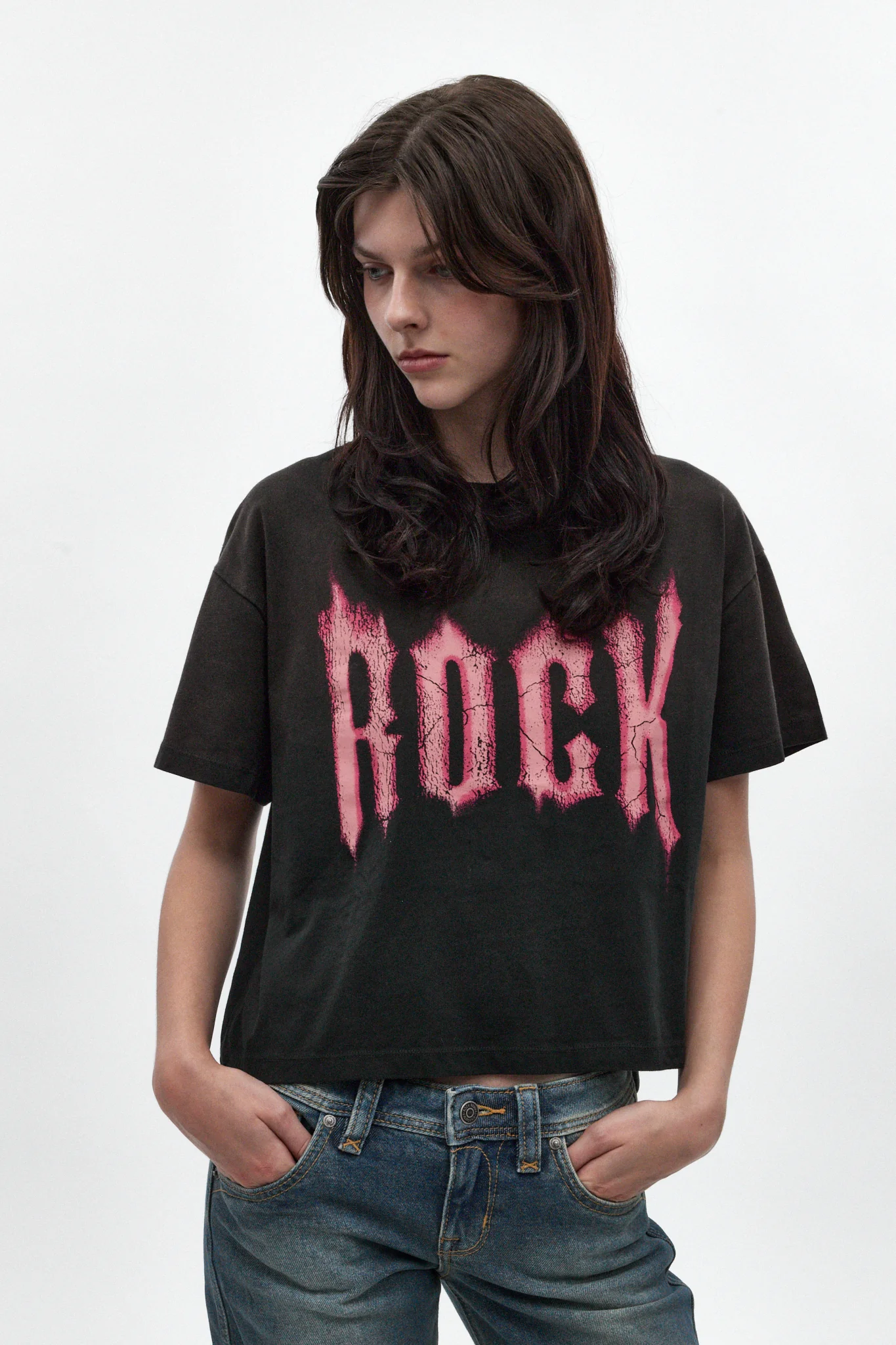Rock Graphic Boxy Tee in Washed Black