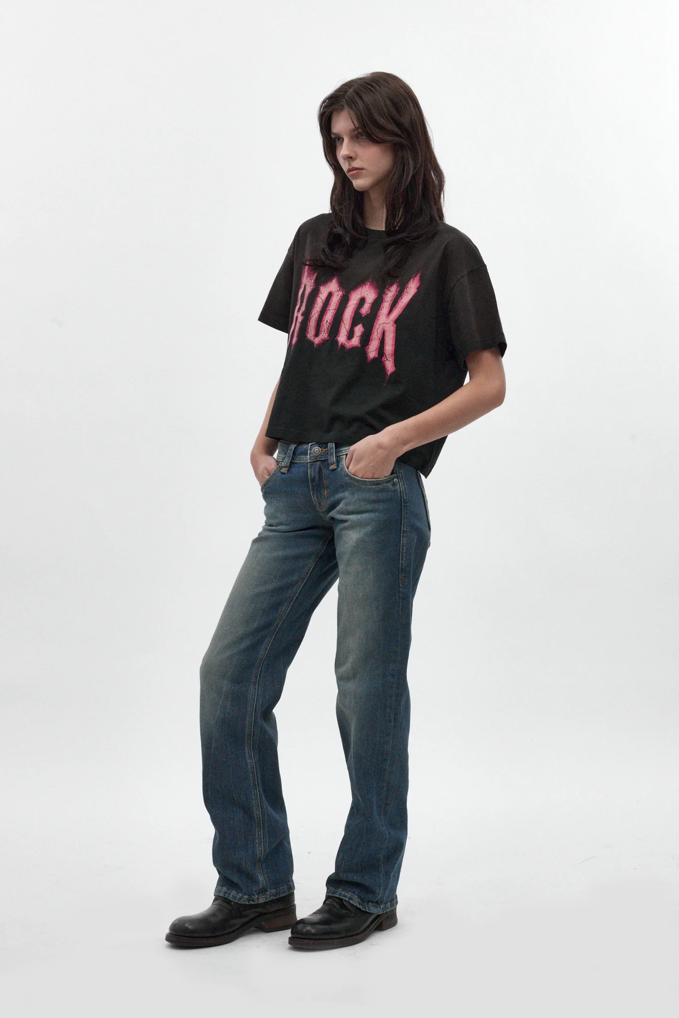 Rock Graphic Boxy Tee in Washed Black - Image 4
