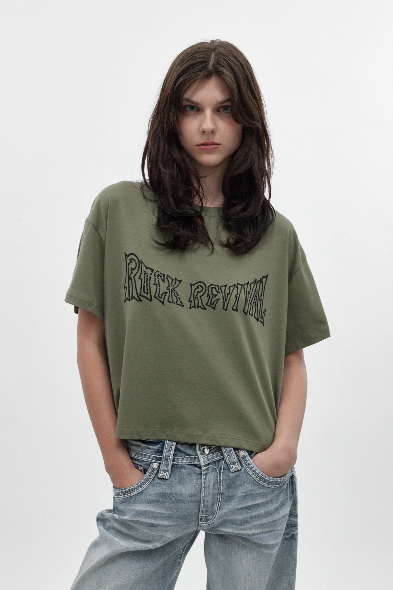 Winged Graphic Boxy Tee in Olive