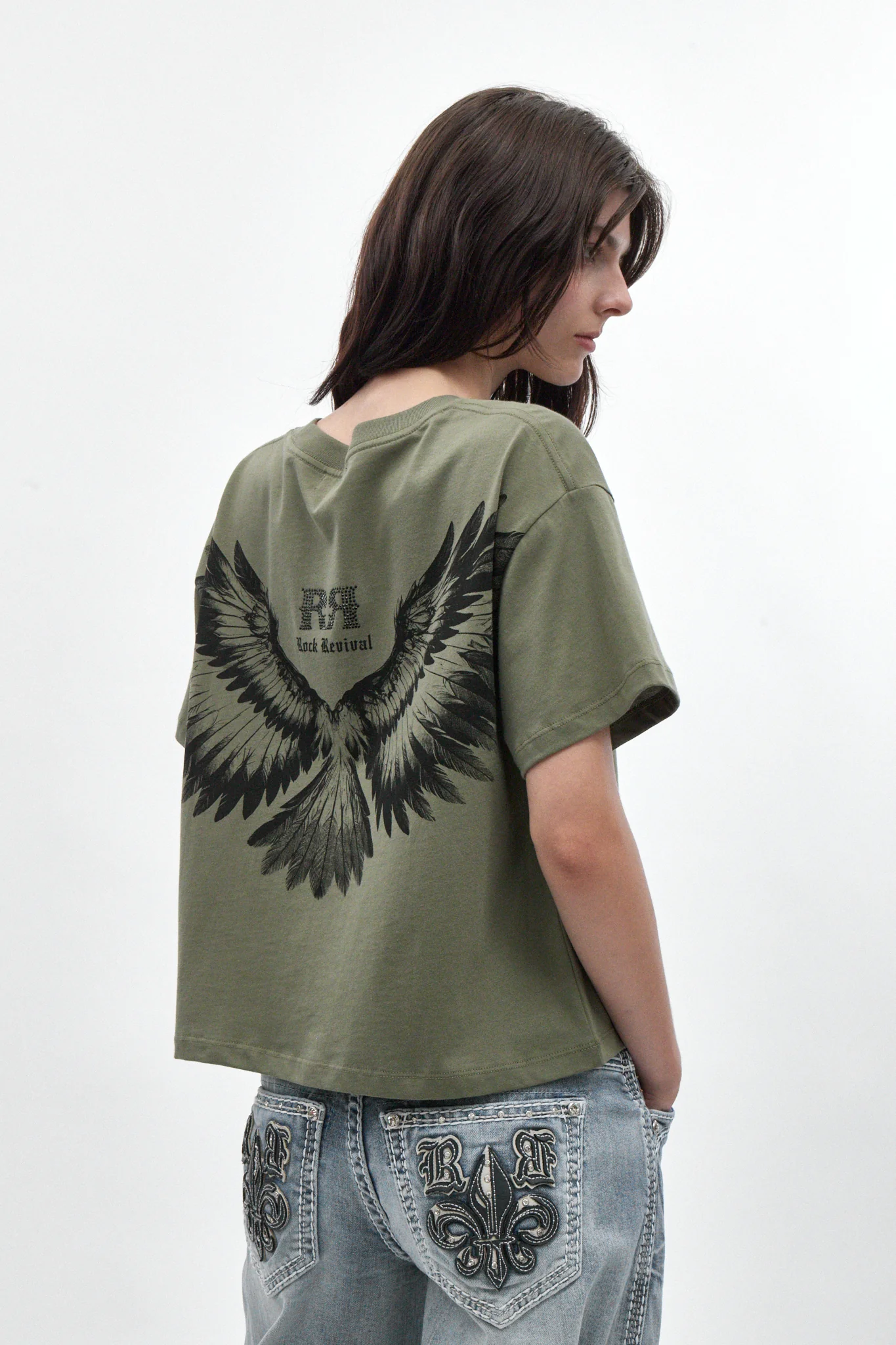 Winged Graphic Boxy Tee in Olive - Image 2